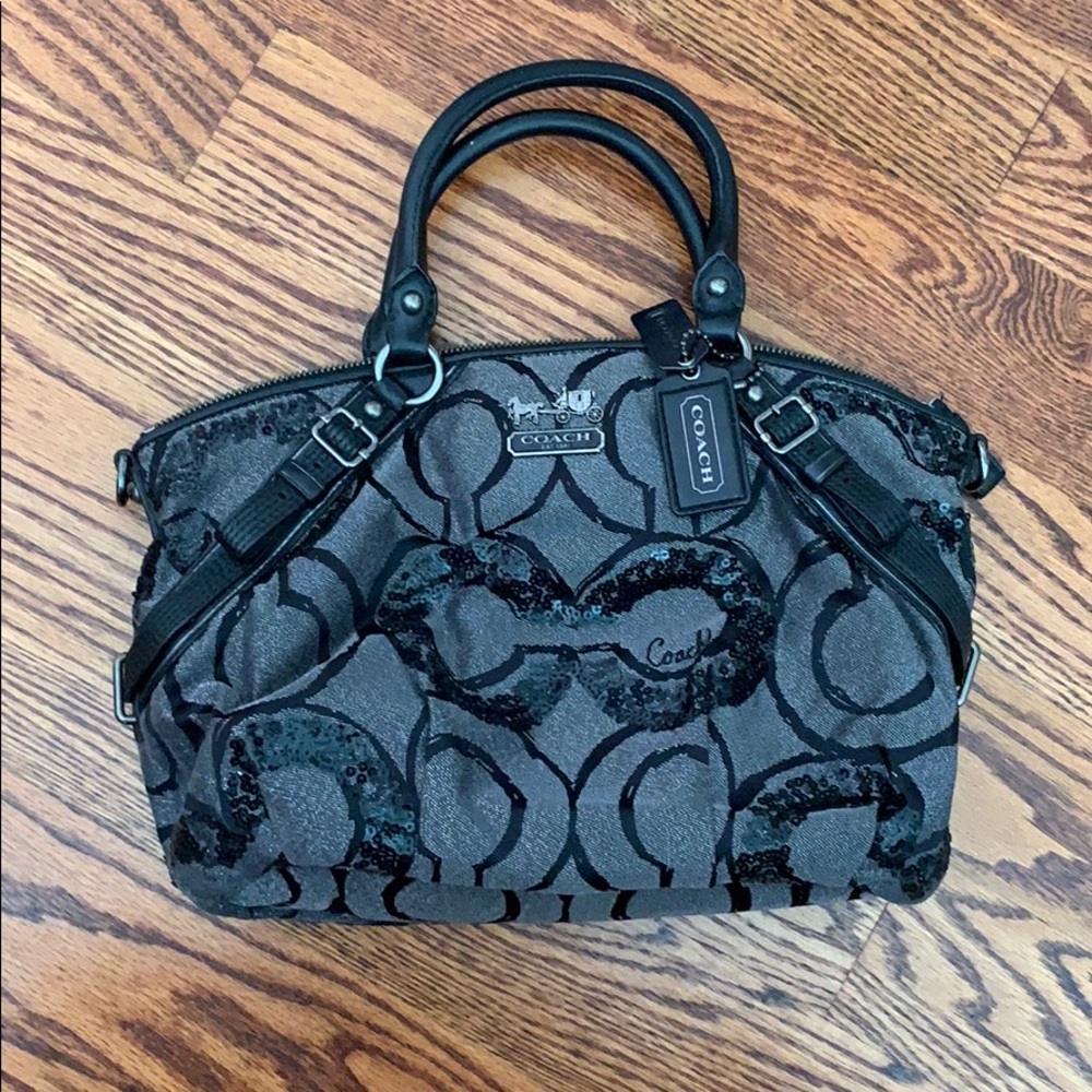 Dark gray coach bag with black sequined C’s
